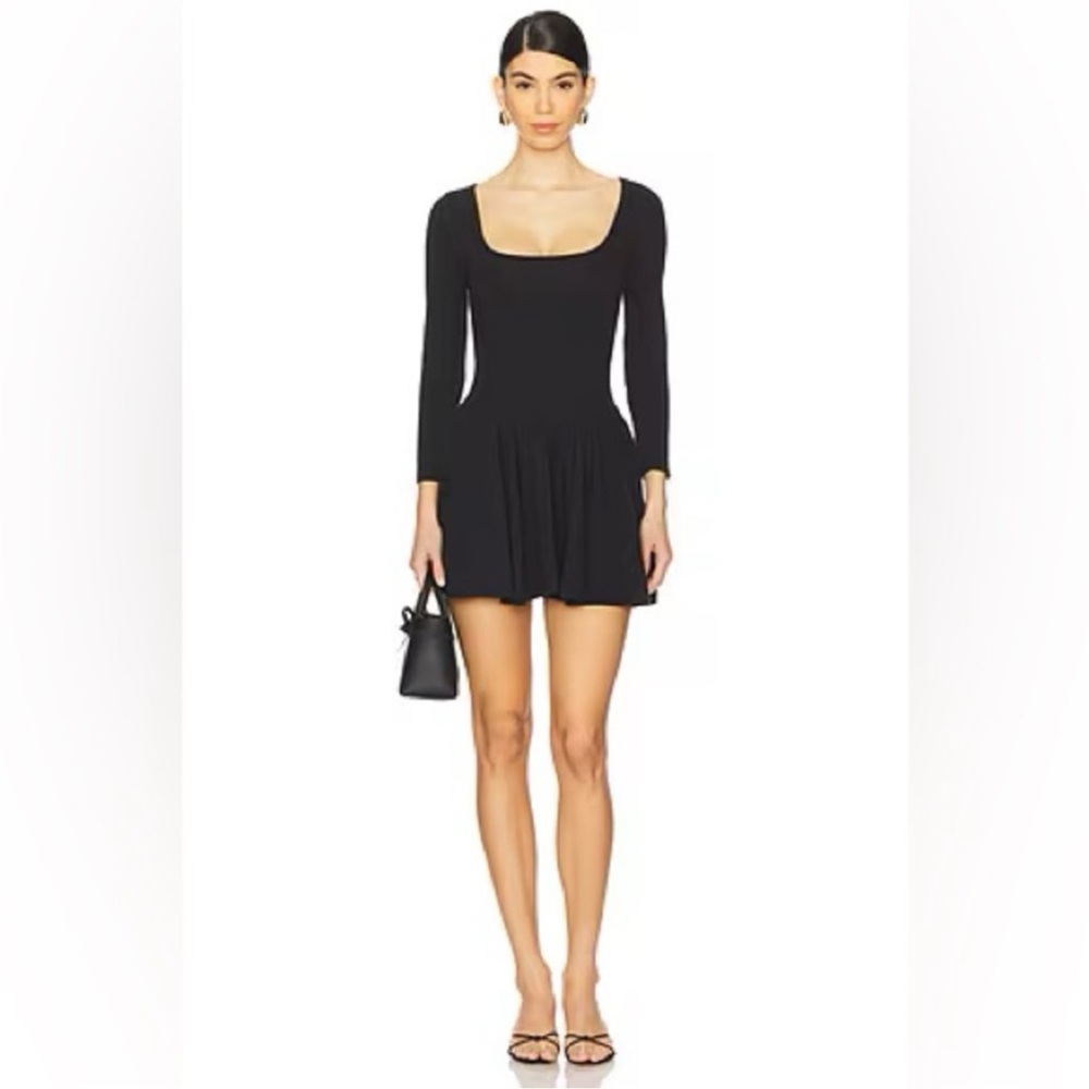 Free People Onda Drop-Waist Long-Sleeve Mini Dress in Black